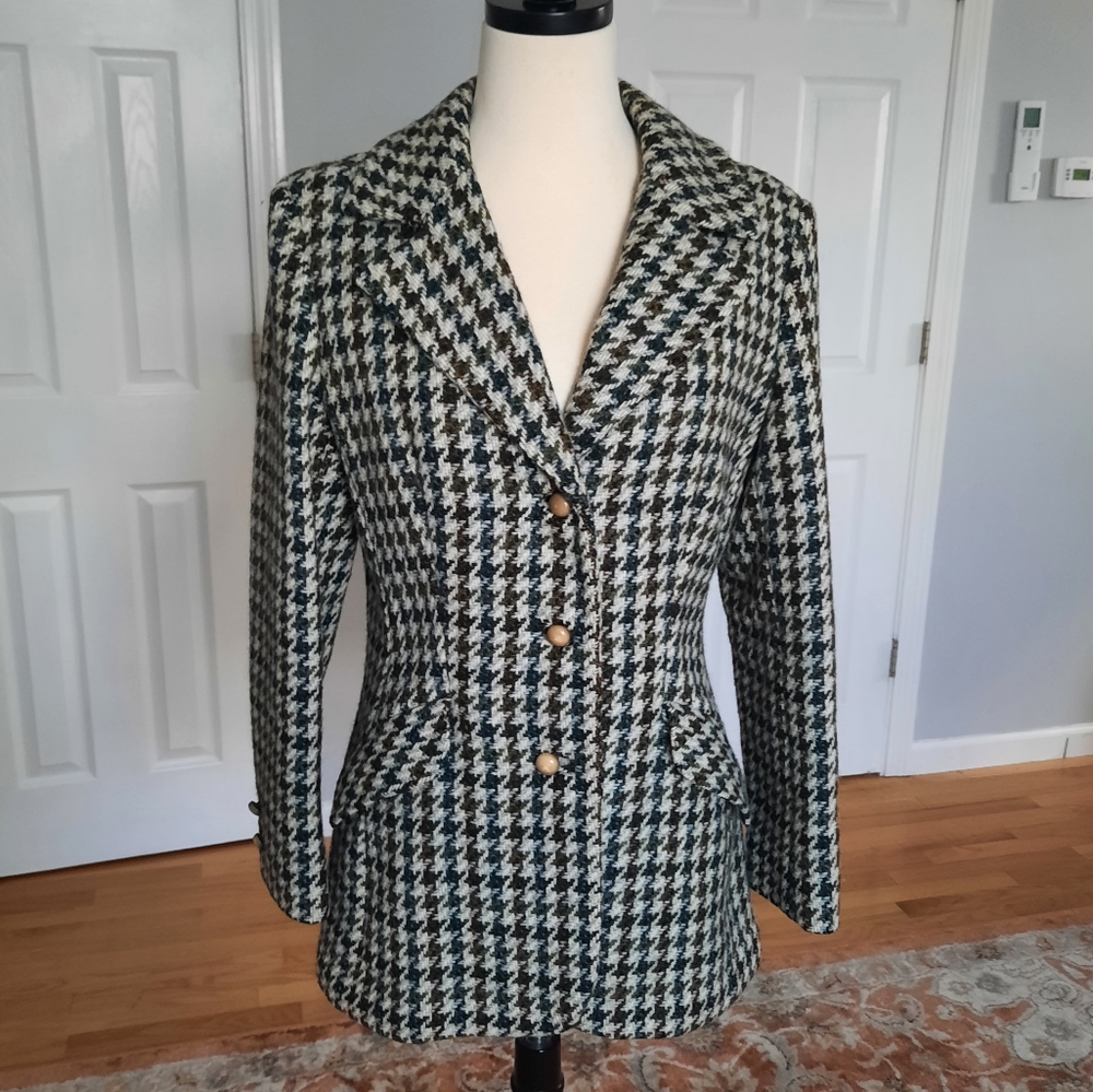 Vintage Houndstooth Pattern Fitted Jacket - image 1